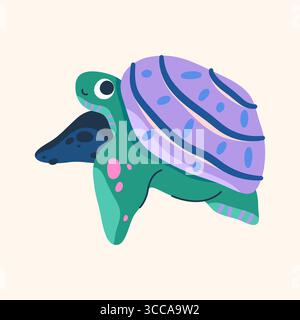 Icona tartaruga subacquea vettoriale. Animali marini o oceanici, rettili con conchiglie e pinne. Creatura lenta per il simbolo della fauna selvatica in acque profonde. Fauna nautica e marina, acquatica e acquatica. Zoologia. Illustrazione Vettoriale