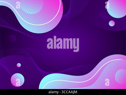 sfondo viola astratto con forma fluida blu rosa e geometrico Illustrazione Vettoriale