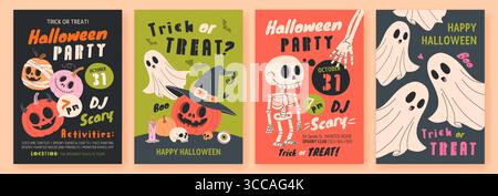 Inviti alla festa di Halloween e biglietti d'auguri. Illustrazione Vettoriale