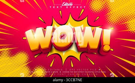 Comic Wow Editable Text Effect Design Illustrator Graphic Style con coloratissimo carattere cartoni animati 3d personalizzabile su sfondo retro. Premium vettoriale Illustrazione Vettoriale