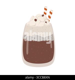 Vetro trafilato a mano con cappucino o latte isolato su sfondo bianco. Tazza con immagine vettoriale del caffè Illustrazione Vettoriale