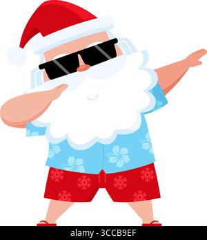 Babbo Natale estivo in posa DAB con la camicia hawaiana - illustrazione vettoriale Design piatto isolato su sfondo trasparente Illustrazione Vettoriale