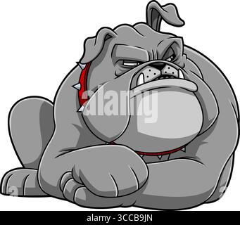 Personaggio di cartoni animati Bulldog che si sdraia con il volto arrabbiato – illustrazione disegnata a mano vettoriale isolata su sfondo trasparente Illustrazione Vettoriale