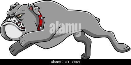 Angry Bulldog Cartoon Character Running Fast – illustrazione vettoriale disegnata a mano isolata su sfondo trasparente Illustrazione Vettoriale