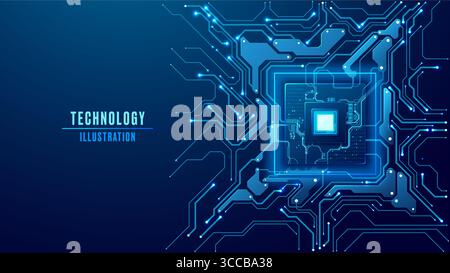 Concetto di computer quantistico AI. Chip su una scheda a circuito stampato Illustrazione Vettoriale