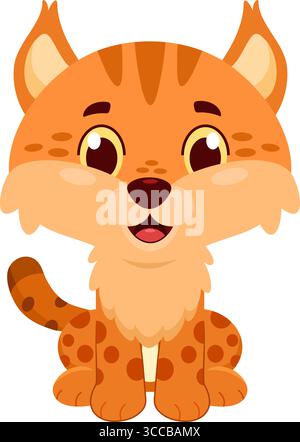 Carino personaggio di Wildcat Animal Cartoon. Illustrazione vettoriale Flat Design isolato su sfondo trasparente Illustrazione Vettoriale
