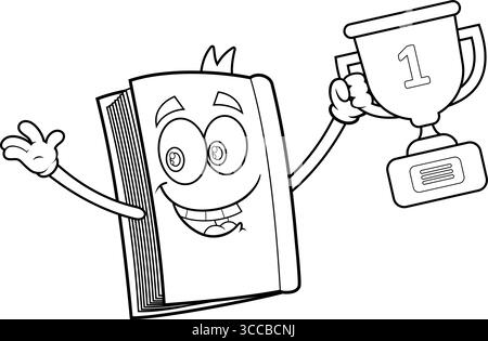 Personaggio illustrato nel libro di testo scolastico che detiene Un trofeo Gold Cup. Illustrazione vettoriale disegnata a mano isolata su sfondo trasparente Illustrazione Vettoriale