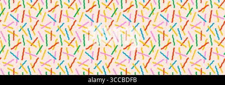Motivo a coriandoli senza cuciture con strisce colorate ondulate su sfondo chiaro in uno stile astratto e divertente. Motivo a coriandoli più affusolato. Ottimo per Illustrazione Vettoriale