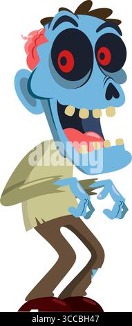 Carino personaggio di Halloween Zombie Cartoon. Illustrazione vettoriale Flat Design isolato su sfondo trasparente Illustrazione Vettoriale