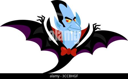 Il carino personaggio di Halloween Vampire Cartoon Flying in the Night. Illustrazione vettoriale Flat Design isolato su sfondo trasparente Illustrazione Vettoriale