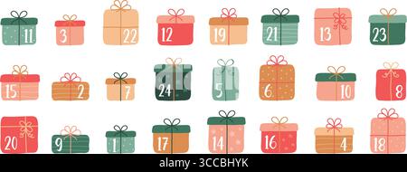 colorato calendario dell'avvento 24 regali di natale illustrazione vettoriale Illustrazione Vettoriale