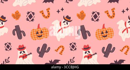 Halloween Cowboy Ghosts motivo WESTERN senza cuciture Illustrazione Vettoriale