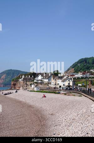 The Esplanade & Beach, Sidmouth Town, Devon, Inghilterra, Regno Unito a maggio Foto Stock