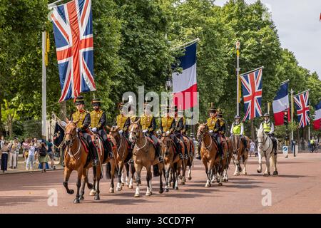 Troopers of the Kings Troop Royal Horse Artillery, The Mall, Londra, Inghilterra, Regno Unito Foto Stock