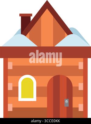 Cabina in legno con tetto innevato. Vettore Illustrazione Vettoriale