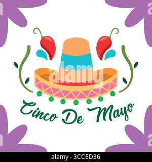 Cinco de Mayo, peperoni sombrero. Vettore Illustrazione Vettoriale