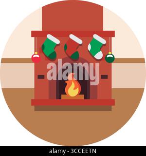 Caminetto con calze appese. Vettore Illustrazione Vettoriale