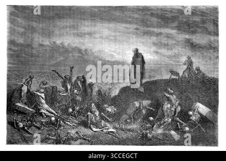 Illustrazione della visione di Ezechiele della Valle delle ossa secche (Ezechiele XXXVII) dall'Antica Ottocento la Sacra Bibbia contenente la vecchia e la nuova T Foto Stock