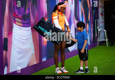 16 febbraio 2023, DOHA, QATAR: Coco Gauff degli Stati Uniti prima dei quarti di finale del torneo di tennis Qatar Totalenergies Open WTA 500 2023 (Credit Image: © Rob Prange/AFP7 via ZUMA Press Wire) Foto Stock