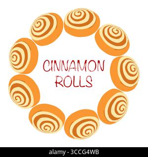 Telaio piatto in rotoli di cannella con scritta in stile piatto. Illustrazione vettoriale autunnale disegnata a mano per banner e cartoline a tema autunnale Illustrazione Vettoriale