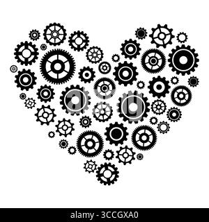 Cuore con ruote dentate. Silhouette meccanica del cuore umano. Cuore fatto di ingranaggi. Illustrazione vettoriale Illustrazione Vettoriale