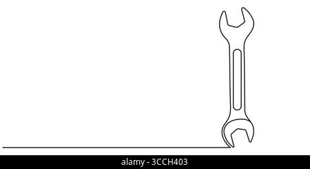 Icona della chiave inglese continua su una linea di disegno, traccia modificabile. Illustrazione Vettoriale