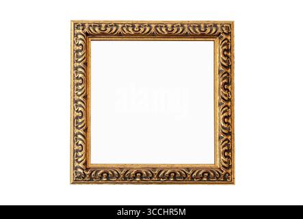 Cornice per immagini vuota dorata decorata, mockup vuoto per vista frontale quadrata Foto Stock