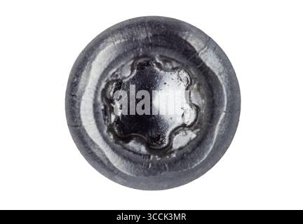 Primo piano della vite Torx argentata Foto Stock