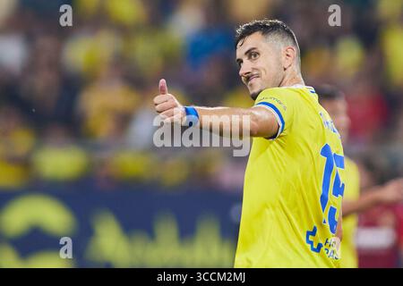 1 settembre 2023, CADICE, SPAGNA: Javi Hernandez di Cadice gesti durante il campionato spagnolo, la Liga EA Sports, partita di calcio giocata tra Cadice CF e Villarreal CF allo stadio Nuevo Mirandilla il 1 settembre 2023, a Cadice, Spagna. (Immagine di credito: © Joaquin Corchero/AFP7 tramite ZUMA Press Wire) Foto Stock