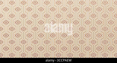 un tappeto con motivo a diamanti intrecciato geometrico astratto con righe, linee senza cuciture ornamenti bianchi e dorati su sfondo. Semplice grafica a reticolo Illustrazione Vettoriale