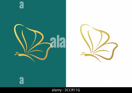 Logo farfalla astratto Linear Gold Fashion Beauty Luxury Concept Illustrazione Vettoriale