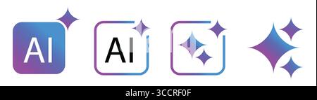 Icone DELL'INTELLIGENZA ARTIFICIALE caratterizzate da una combinazione di colori sfumati e scintillanti elementi a stella, che rappresentano l'intelligenza artificiale e l'innovazione digitale. Illustrazione Vettoriale
