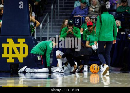 15 novembre 2023: Gli allenatori di Notre Dame tendono ad infortunare la guardia di Notre Dame Sonia Citron (11) durante l'azione di basket femminile NCAA tra i Northwestern Wildcats e i Notre Dame Fighting Irish al Purcell Pavilion al Joyce Center di South Bend, Indiana. Notre Dame sconfisse la Northwestern 110-52. John Mersits/CSM. (Immagine di credito: © John Mersits/CSM tramite ZUMA Press Wire) Foto Stock