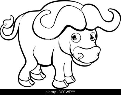 Illustrazione animale personaggio Buffalo Cartoon Illustrazione Vettoriale