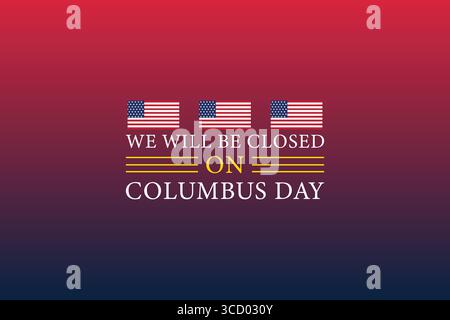 Banner chiusura Columbus Day con bandiera americana e sfondo Patriotic Gradient Illustrazione Vettoriale