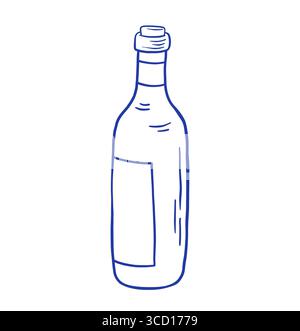 Disegnare a mano l'illustrazione vettoriale della bottiglia di vino. Illustrazione Vettoriale