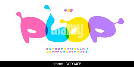 Alfabeto fluido composto da lettere colorate frizzanti, caratteri goffi, logo a colori per bambini, titolo festivo, design tipografico giocoso, moderno Illustrazione Vettoriale