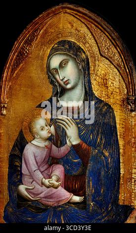 Vergine col bambino di Barnaba da Modena (1328-1386) è stata una pittrice italiana della metà del XIV secolo che ha dipinto nello stile dell'arte bizantina. Un rinomato pittore italiano attivo nella prospera città di Genova nella seconda metà del XIV secolo, è al centro di questa pubblicazione. Museo del Louvre Francia. Foto Stock