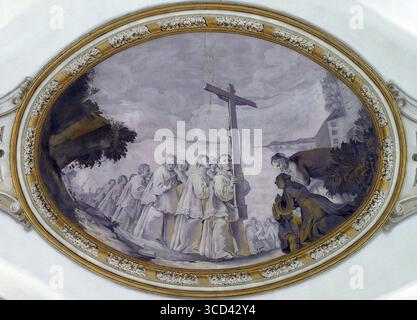 Affreschi sul soffitto della chiesa del monastero di San Giovanni in Ursberg, Germania Foto Stock