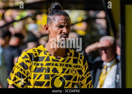 Dortmund, Germania. 10 agosto 2025. Testspiel/Saisoneröffnung, Borussia Dortmund vs. Juventus Torino, 10.08.2025 Sebastien Haller credito: dpa/Alamy Live News Foto Stock