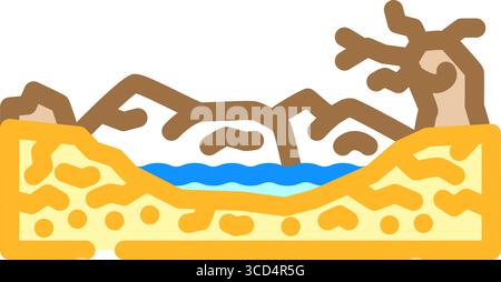 immagine vettoriale dell'icona del colore della sorgente di acqua sporca in paesaggio asciutto Illustrazione Vettoriale