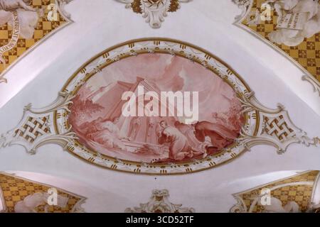 Affreschi sul soffitto della chiesa del monastero di San Giovanni in Ursberg, Germania Foto Stock