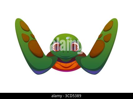 L'alfabeto degli animali dei bambini è una tartaruga marina che forma la lettera W con le sue pinne. Cartoni animati vettoriale divertente font mascotte zoo, caratteri inglesi per bambini, tipo .cute abc per giochi educativi per bambini Illustrazione Vettoriale