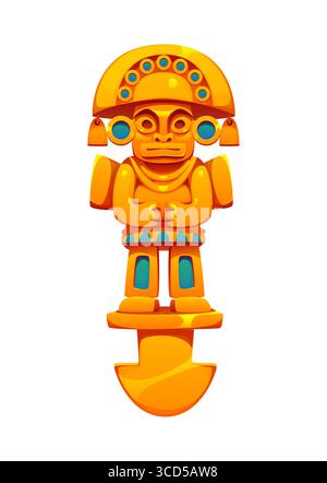 Icona del totem di gioco messicano Aztec, Inca o Maya per asset e elemento GUI, vettore dei cartoni animati. Civiltà azteca, tribù Inca o simbolo tribale Maya del tesoro d'oro o idolo per un antico gioco misterioso Illustrazione Vettoriale