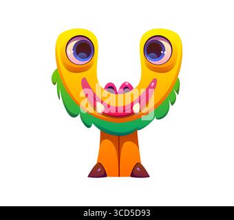 Personaggio mostro pazzo carattere cartoni animati lettera Y. Crazy horror creature Kids segno tipo ABC, spaventoso fantasy spaventapasseri vettore alfabeto inglese. Strano bugaboo, simbolo del carattere del mostro Illustrazione Vettoriale