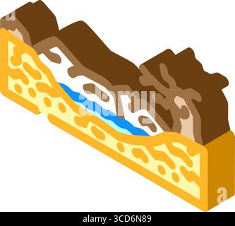 immagine vettoriale icona isometrica fonte di acqua sporca con paesaggio asciutto Illustrazione Vettoriale