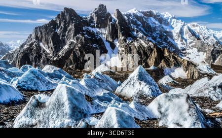 Davanti al ghiacciaio Baltoto, dove inizia la natura selvaggia e il coraggioso passeggio. Sulla strada per il campo base del picco K2 Foto Stock