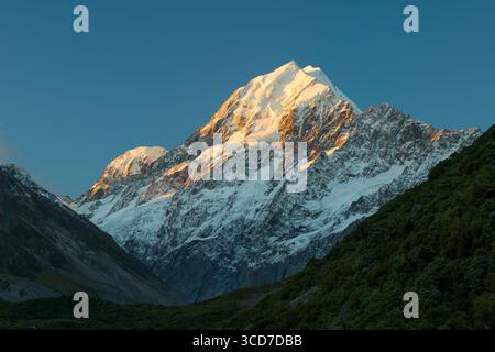 Mount Cook (Aoraki) al tramonto, vista dalla Hooker Valley sull'Isola meridionale della nuova Zelanda. Foto Stock
