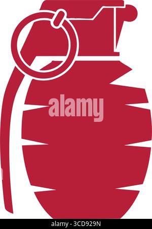 Simbolo di granata esplosiva rossa. Audace illustrazione di un dispositivo distruttivo. Questo potente emblema significa minaccia, rivoluzione, protesta o imminente Illustrazione Vettoriale