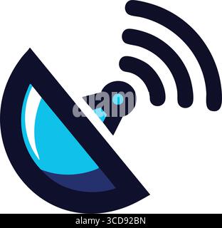 Piastra di connettività globale. Antenna digitale stilizzata che emette onde radio, simboleggiando la comunicazione globale, la trasmissione dei dati e la connettività wireless senza interruzioni Illustrazione Vettoriale